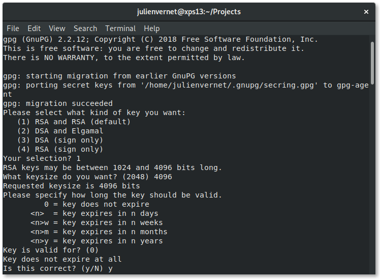 Create new GPG Key on Fedora
